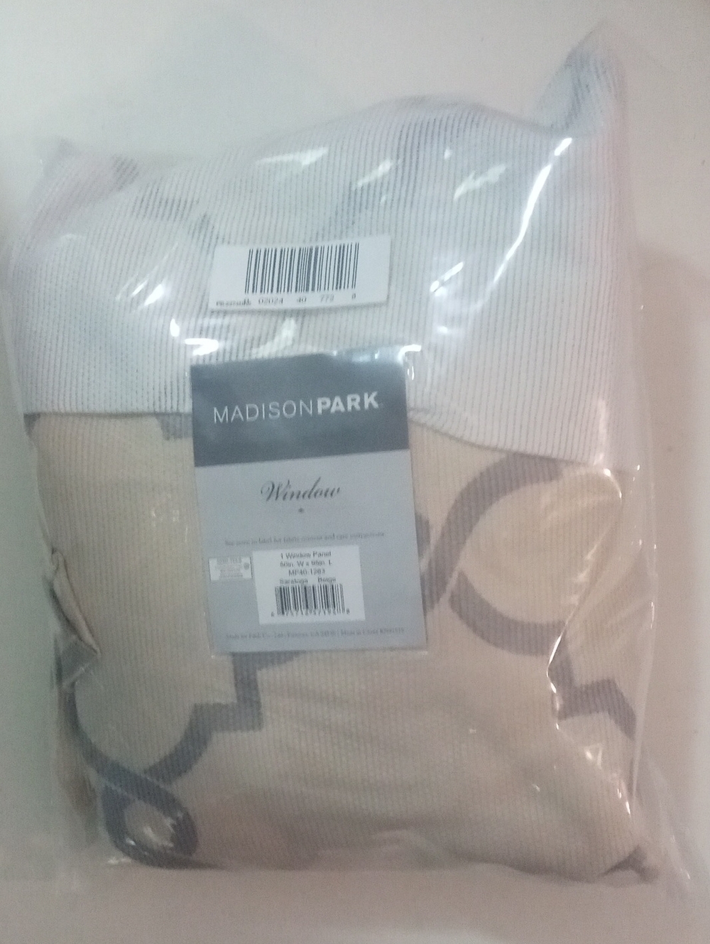 Madison Park Window Curtain Panel 95" Grommet NWT $75 Beige Silver
